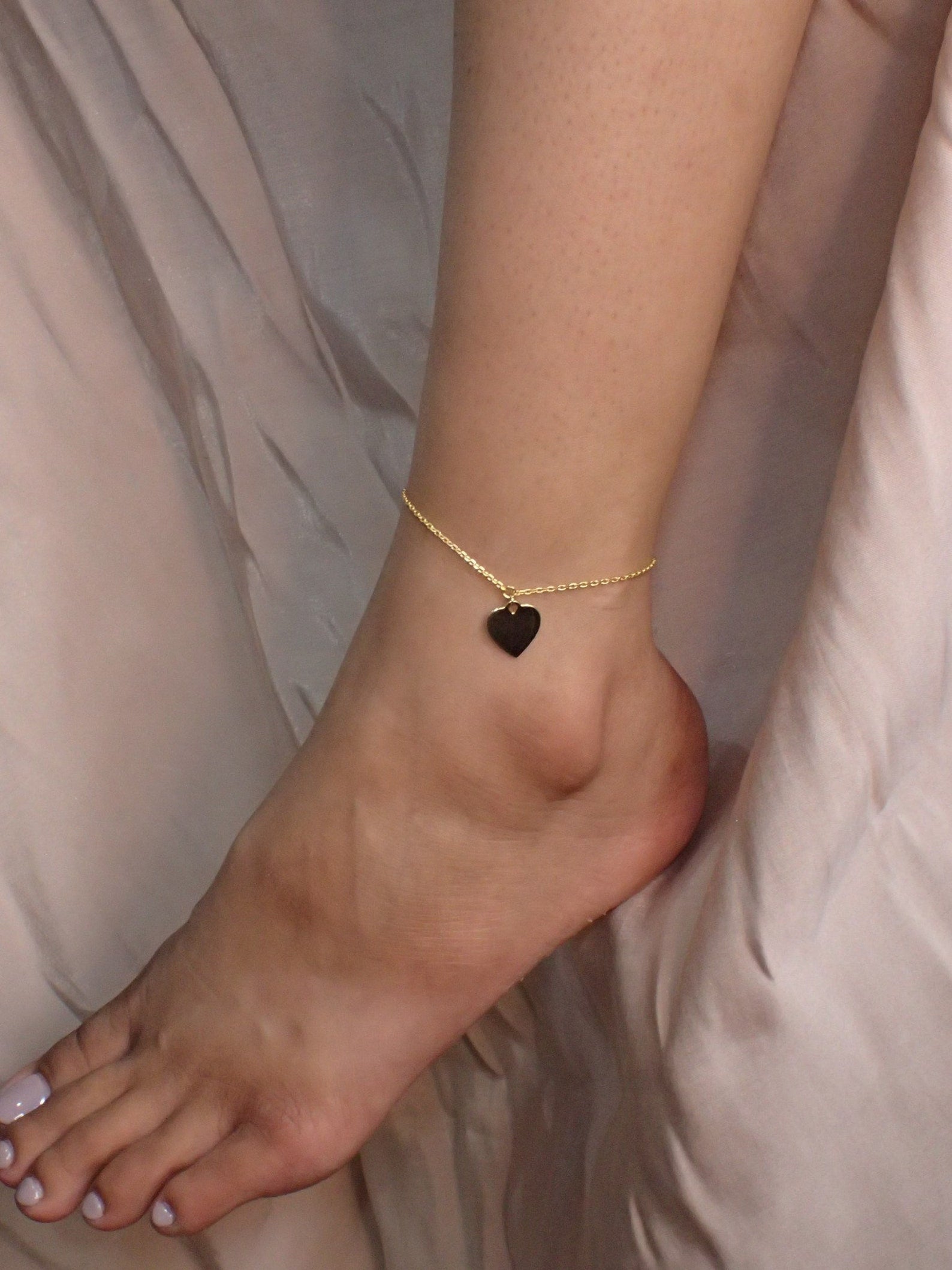 Heart Anklet / Simple Heart Anklet Bracelet / Sterling Silver Layering Anklet / Gift for Her / Bridesmaid Gift